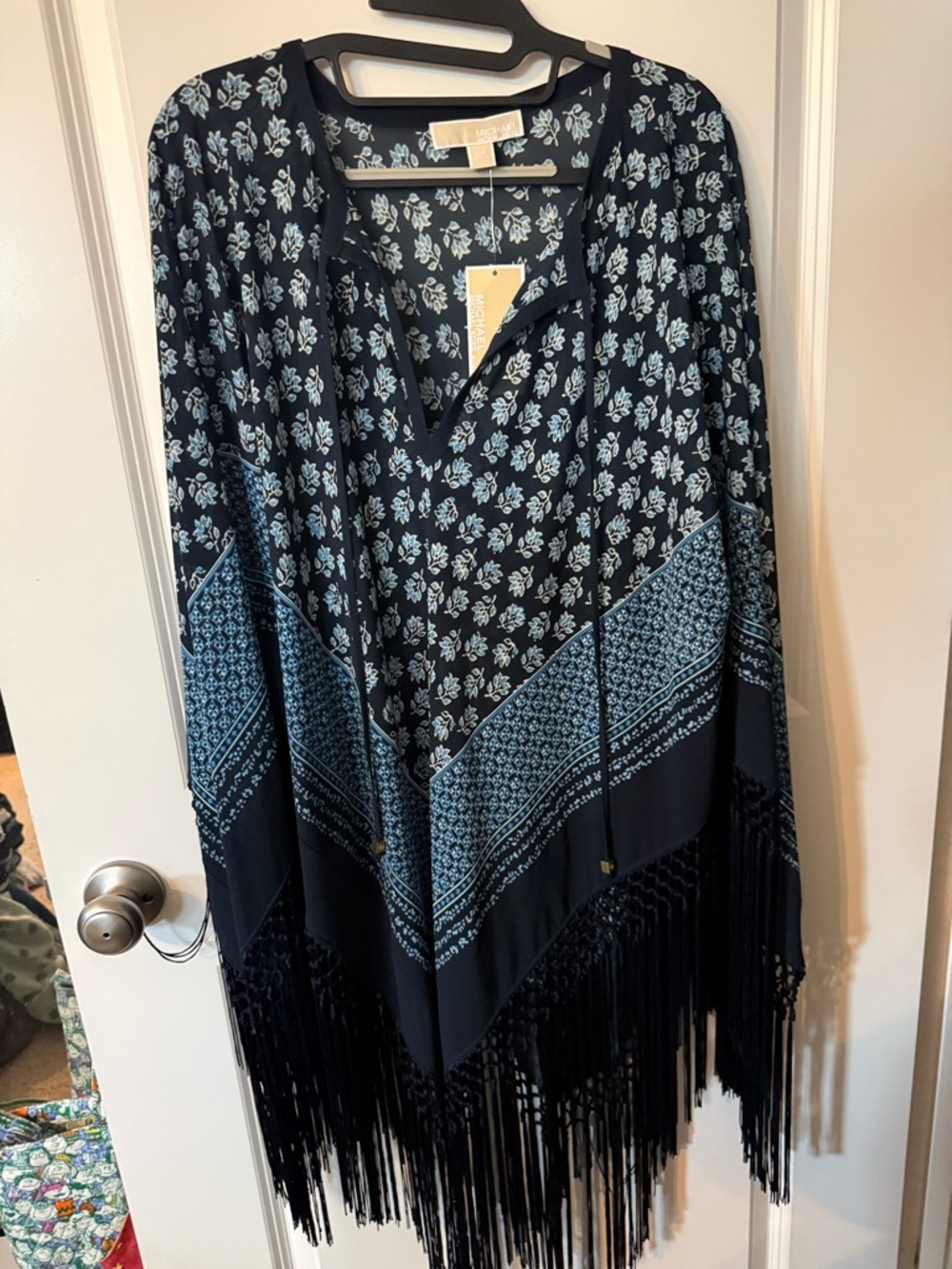 Michael Kors Navy and Light Blue Floral bohemian poncho Rare Plus size OS. NWT